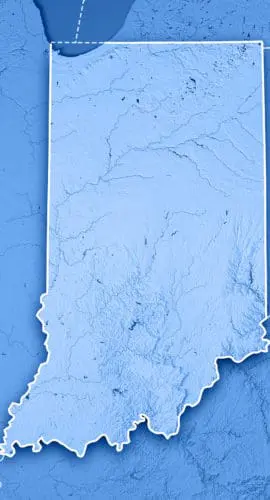 A shaded topographic map highlighting the state of Indiana.