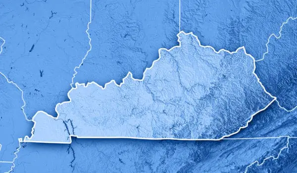 A blue-tinted map highlighting the state of Kentucky.