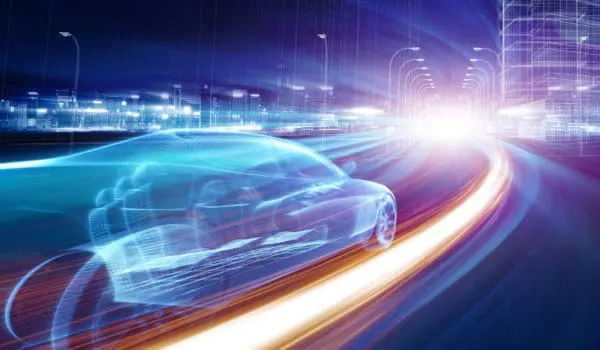 Long exposure highway at night with blue and orange lights