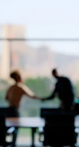 Business people, blur or shaking hands for deal, b2b collaboration or teamwork in office. Handshake, partnership or employee in corporate agreement with meeting success, welcome or thank you gesture