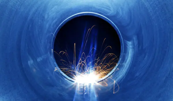 Weld sparks in the tube