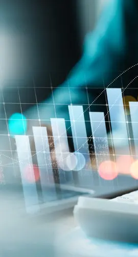 Businesswoman use laptop and calculator analyzing company growth, future business growth arrow graph, development to achieve goals, business outlook, financial data for long term investment.