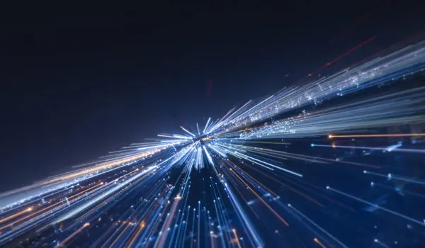 Speed lines trail from night city- lens effect. technology background