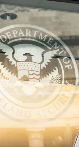 Washington DC, USA - A sign on the exterior of the building housing the US Department of Homeland Security in central Washington DC, USA.