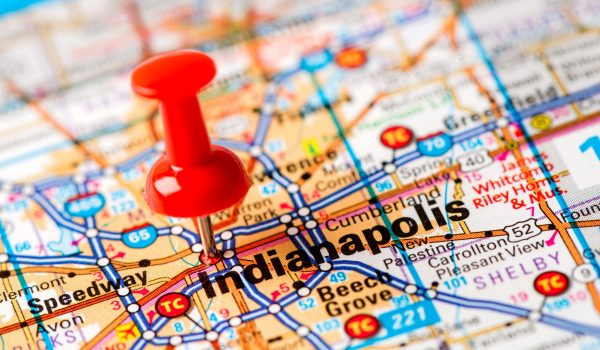 Map image with pin on Indianapolis Indiana