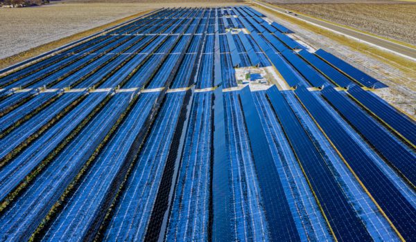 Aerial photography of blue solar panels
