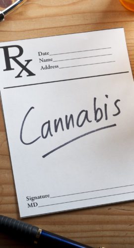 Prescription for Medical Marijuana on a desktop.
