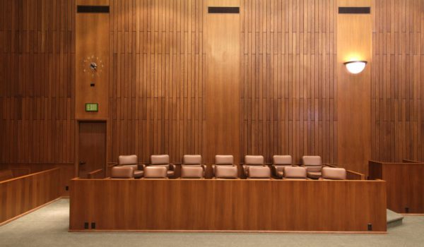United States Federal court jury box.