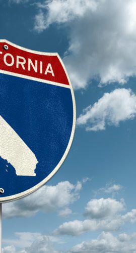 California - Interstate roadsign illustration with the map of California