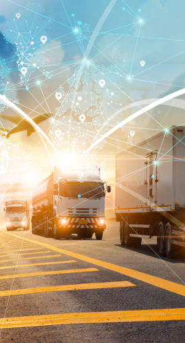 Transport and logistic concept, Manager and engineer checking and controlling logistic network distribution and customer data for logistic Import export on global network background