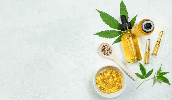 collection of hemp and CBD products on a white background
