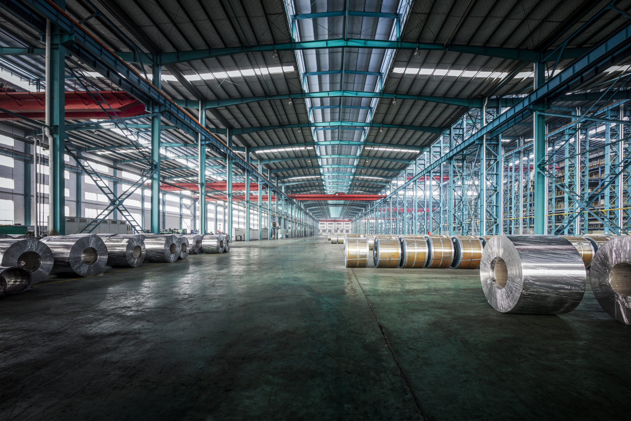 Packed coils of steel sheet in a plant, china.