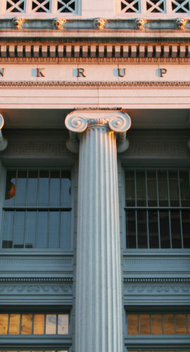 Bankruptcy Court. Dayton, Ohio. Greek Revival Architecture. The word BANKRUPTCY is visible just above the columns.